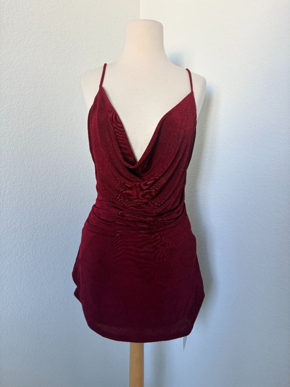 Sasha Therese Cowl Neck Strappy Open Back Mini Slip Metallic Dress S
